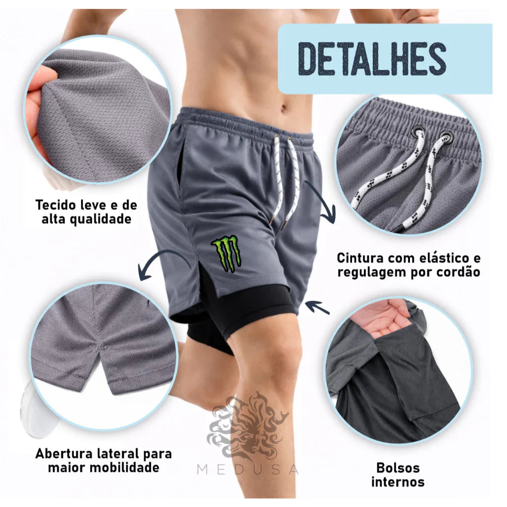 Bermuda Compressão 2em1 MONSTER PRO FIT Masculina DryFit